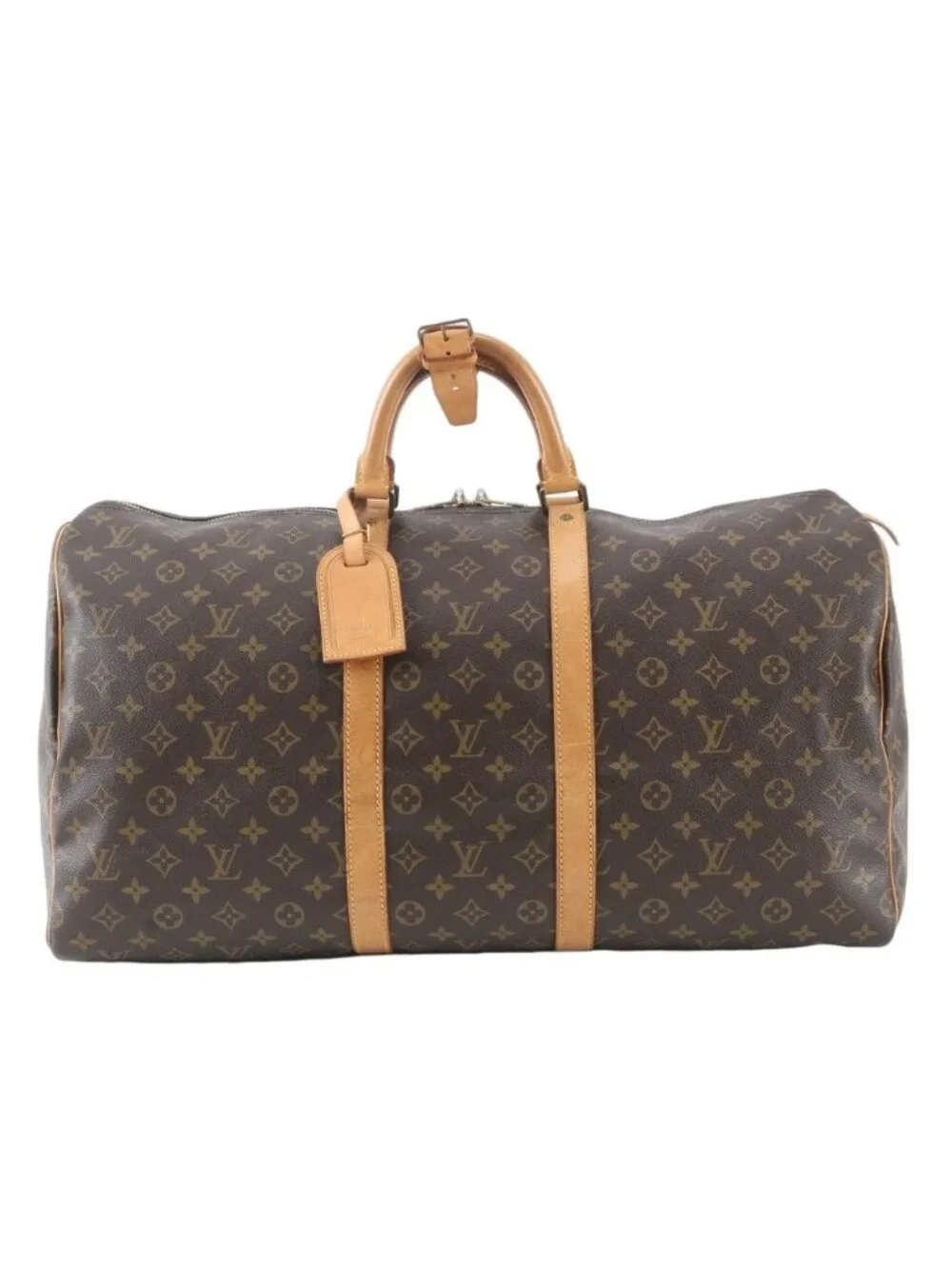 Louis Vuitton Monogram Keepall 55 Leather Boston Bag Tote Carry